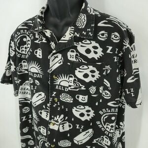 PYKNIC Shirt Mens Size Large Black Short Sleeve Button Up Graphic Casual